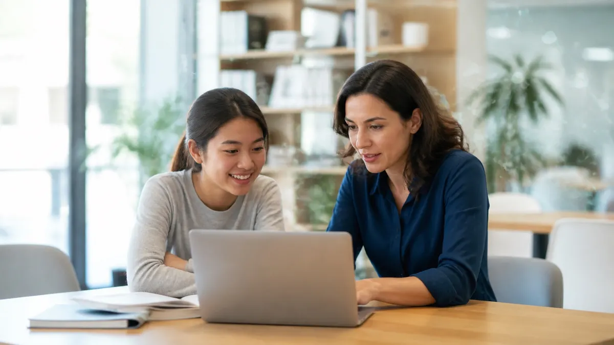 Intelligence artificielle en classe : une élève et sa tutrice sur ordinateur