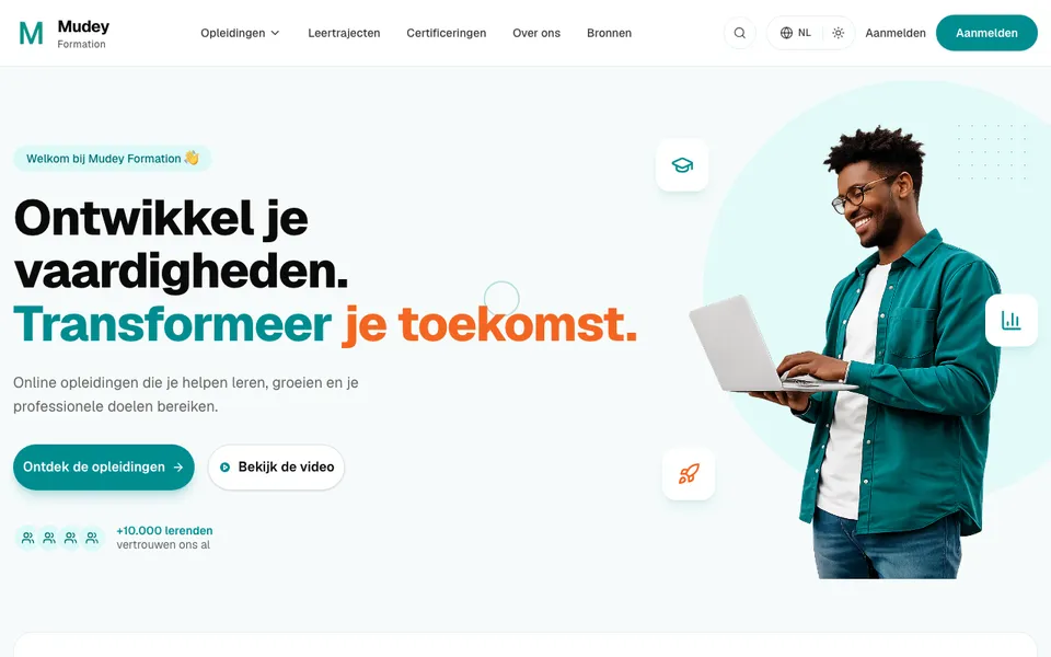 Startpagina van het leerplatform Mudey op een computer